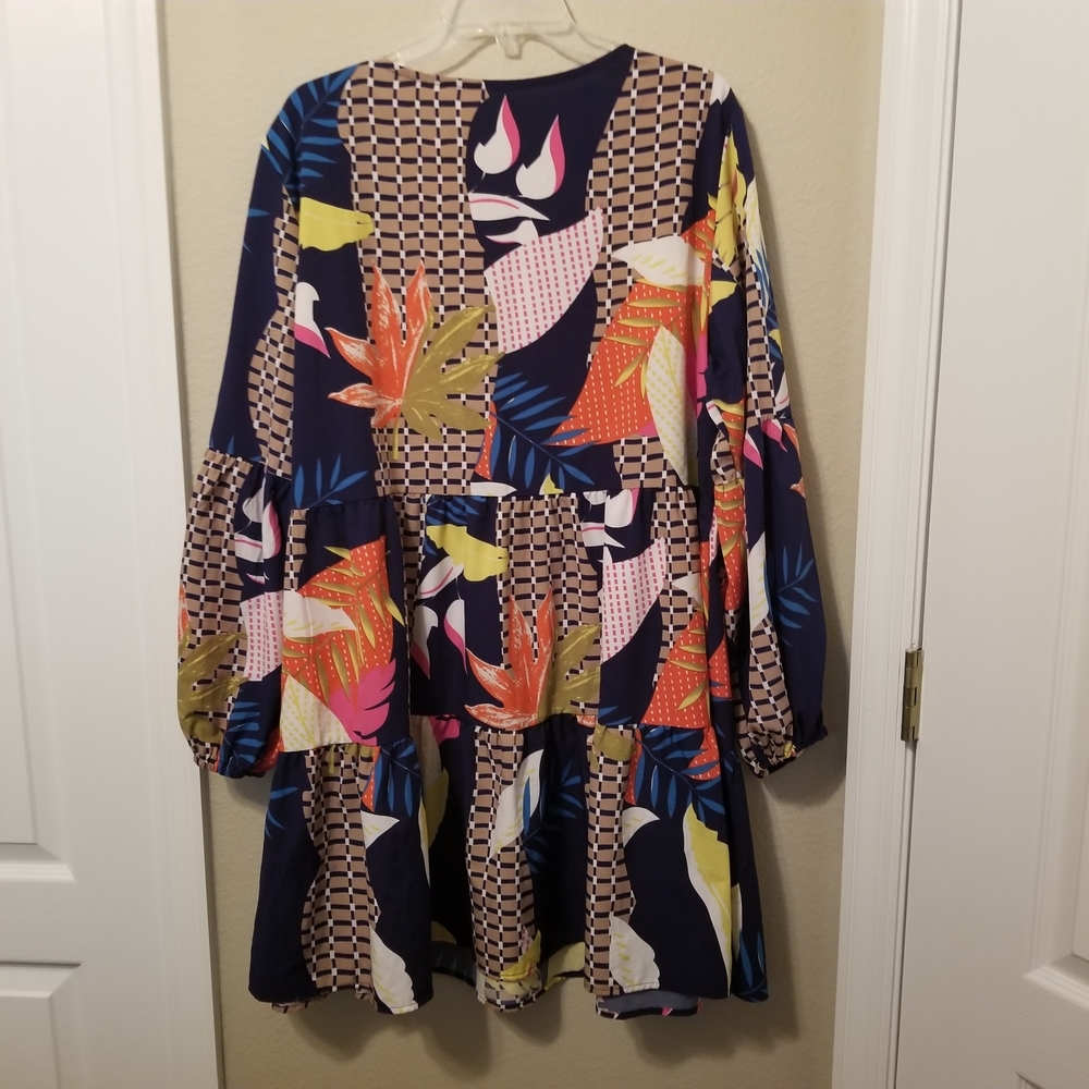 Women Summer Tunic V Neck Shift Dress Printed Geometry Size 2XL - Picture 2 of 5